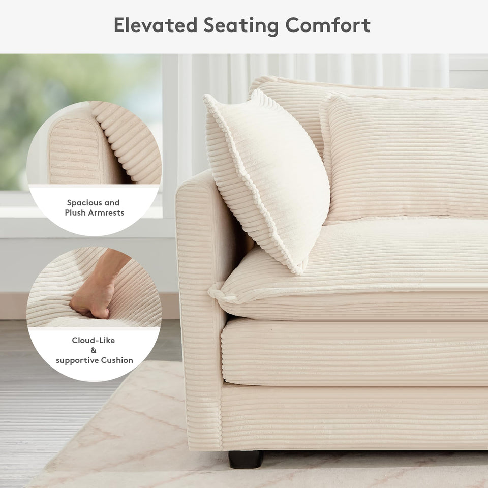 ROWHY 150'' Modular Sectional Sofa Cloud Couch, Corner Sofa Big Comfy Corduroy Oversized L Shaped Couch with 4 Pillows, Chaise, Ottoman, Deep Seat Couches for Living Room Office, Dark Grey