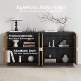 BELLEZE 65 Inch Fluted Buffet Cabinet with Storage, Symmetrical Arc Accent Sideboard Large Console Table for Dining Room, Kitchen, and Living Room (Caramel Brown)