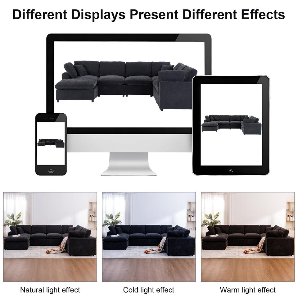 Tmsan 129.3" Oversized Modular Sectional Sofa, U Shaped Couch with Movable Ottoman, Large 7 Seat Corner Couches for Living Room, Spacious Space, Beige