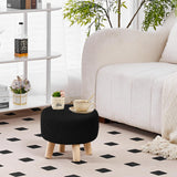 Wimarsbon Pouf Ottoman, 100% Cotton Knitted Boho Footstool, Round Footrest with Non-Skid Wood Legs, Home Décor Handmade Pouffe, Leisure Floor Step Stool for Living Room (Beige)