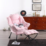 Welnow Lazy Chair with Ottoman, Modern Lounge Accent Chair with Armrests and a Side Pocket, Leisure Sofa Armchair, Reading Armchair with Footrest for Small Space, Dark Grey