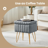 DUMOS Vanity Stool Chair, Ottoman with Storage, Makeup Cute Soft Small Footstool, Modern Style Faux Fur Seat with 4 Metal Legs & Adjustable Feet for Dressing, Living Room, Bedroom, Dorm, Grey