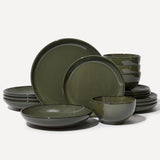 Pokini 24 Piece Dinnerware Sets for 8, Modern Stoneware Plates and Bowls Setst, Perfect for Family Gatherings & Holiday Celebrations, Easy Cleaning Dishes Set, Stack Compactly Dishware, Brown Green