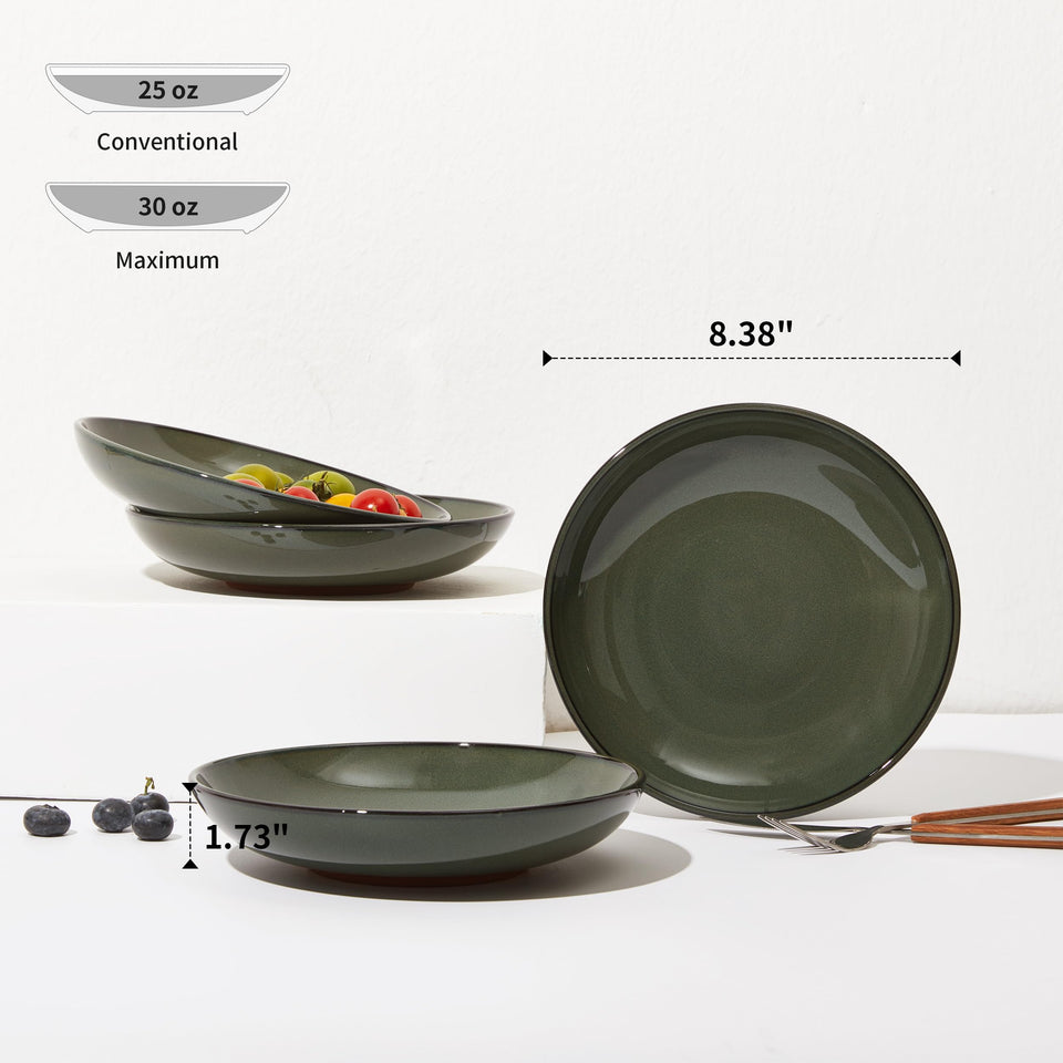 Pokini 24 Piece Dinnerware Sets for 8, Modern Stoneware Plates and Bowls Setst, Perfect for Family Gatherings & Holiday Celebrations, Easy Cleaning Dishes Set, Stack Compactly Dishware, Brown Green