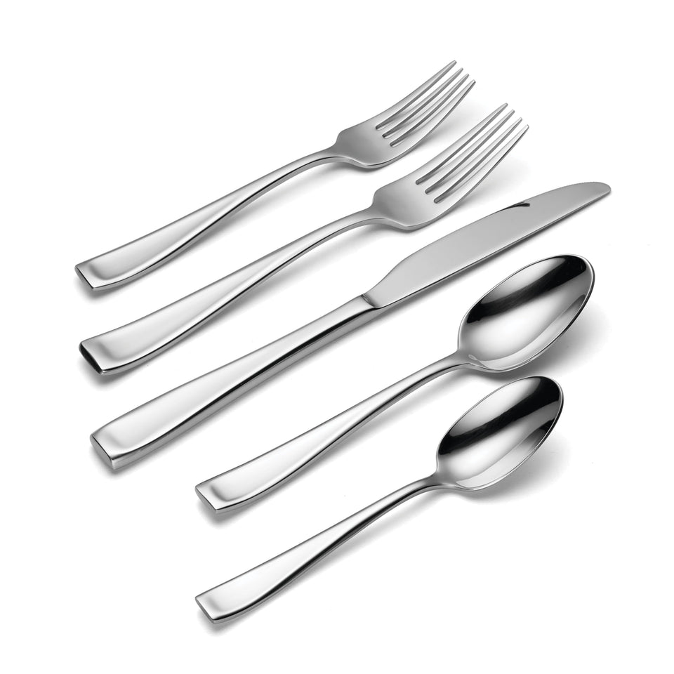 Oneida Silverware Set For 12, Moda 65-Piece Fine Flatware Set with Serving Utensils, Service For 12, 18/10 Stainless Steel, Dishwasher Safe For home, Knives Spoons and Forks Set (Silver, 65 pieces)
