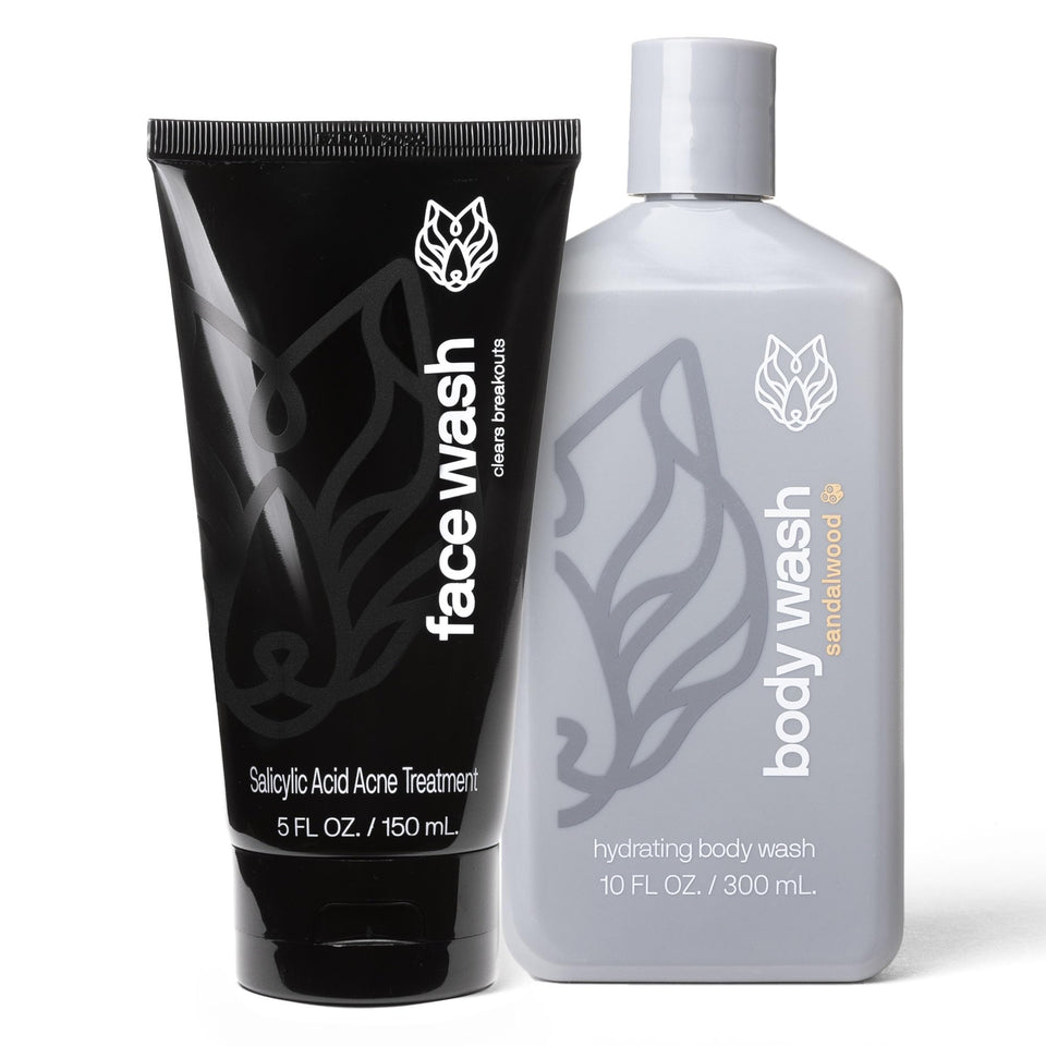Black Wolf Salicylic Acid Body Wash for Men, 1 Liter - Men's Acne Body Wash - Charcoal Helps Reduce Acne Breakouts & Cleanse Your Skin - Full Coverage & Deep Clean Treatment - Men's Bodywash
