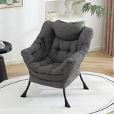 Welnow Lazy Chair with Ottoman, Modern Lounge Accent Chair with Armrests and a Side Pocket, Leisure Sofa Armchair, Reading Armchair with Footrest for Small Space, Dark Grey
