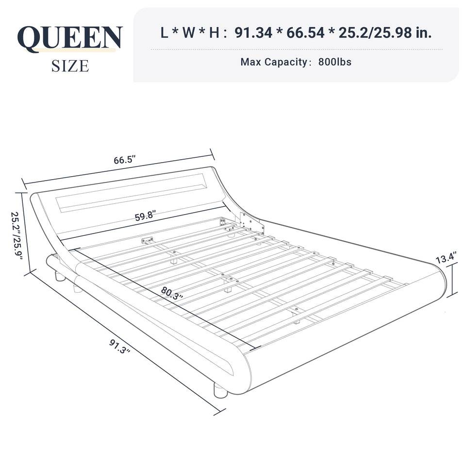 Allewie Queen Size LED Platform Bed Frame with Adjustable Headboard/No Box Spring Need/Easy Assembly/Faux Leather in Black