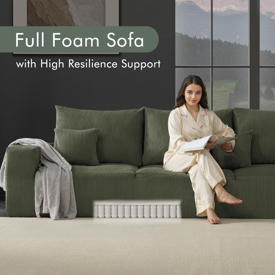 Boneless Sectional Cloud Couch Sofa for Living Room, 112" U-Shaped Modular Modern Lounge Sleeper Black Couches with Chaise, No Assemble, Cordury Compression Upholstered Sofas