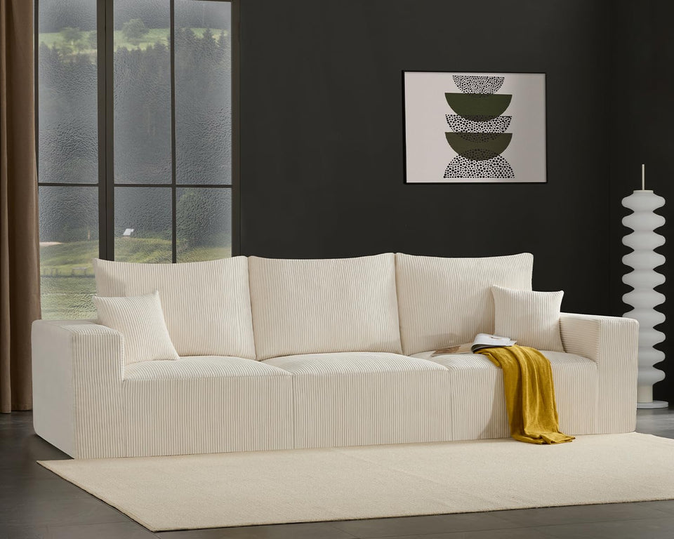 Boneless Sectional Cloud Couch Sofa for Living Room, 112" U-Shaped Modular Modern Lounge Sleeper Black Couches with Chaise, No Assemble, Cordury Compression Upholstered Sofas