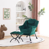 Welnow Lazy Chair with Ottoman, Modern Lounge Accent Chair with Armrests and a Side Pocket, Leisure Sofa Armchair, Reading Armchair with Footrest for Small Space, Dark Grey