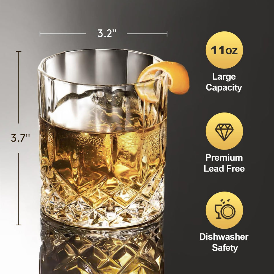 Triplorare Whiskey Glasses Set of 6, 11 OZ Old-Fashioned, Rum & Scotch Glasses