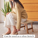 Foot Stool,Ottoman,Bamboo Small Sofa Foot Rest Under Desk,Extra Seating for Living Room, Bedroom and Kitchen(Brown Stool Legs - Beige Surface)