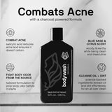 Black Wolf Salicylic Acid Body Wash for Men, 1 Liter - Men's Acne Body Wash - Charcoal Helps Reduce Acne Breakouts & Cleanse Your Skin - Full Coverage & Deep Clean Treatment - Men's Bodywash