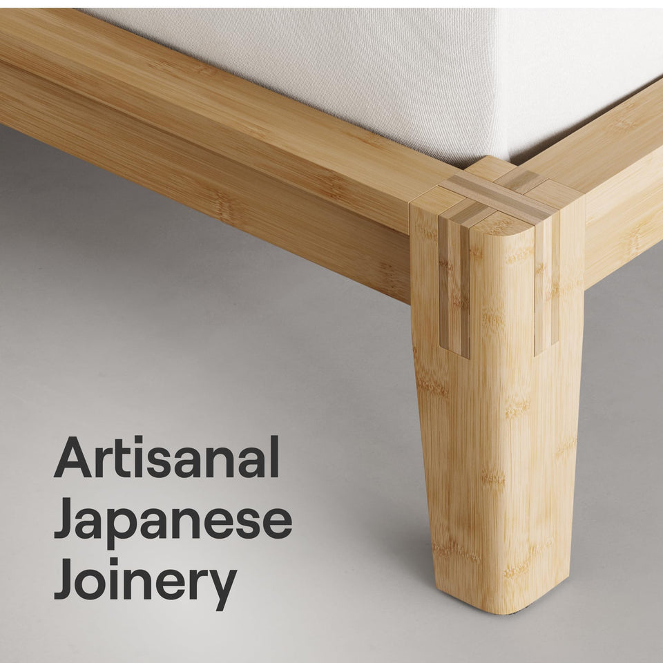 Nectar Bamboo Platform Bed Frame - Queen - Natural - Floating Center Support Legs - 12” Height - Easy Tool Free Set Up - Contemporary and Durable - Sturdy Wooden Support Slats - Holds Up To 800 Pounds