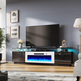 AMERLIFE Fireplace TV Stand with 36" Fireplace, 70" Modern High Gloss Fireplace Entertainment Center LED Lights, 2 Tier TV Console Cabinet for TVs Up to 80", Obsidian Black