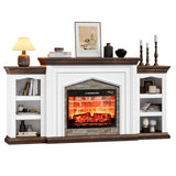 LGHM 72" Electric Fireplace with Mantel, Fireplace TV Stand for TVs Up to 80 Inch, Modern Entertainment Center with Storage, Realistic Stacked Stone Surround with Remote Control for Living Room