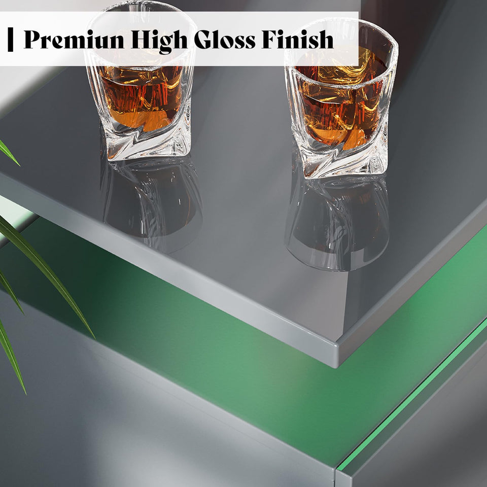 AMERLIFE Fireplace TV Stand with 36" Fireplace, 70" Modern High Gloss Fireplace Entertainment Center LED Lights, 2 Tier TV Console Cabinet for TVs Up to 80", Obsidian Black