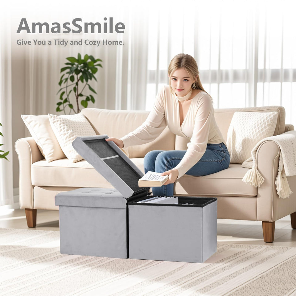AmasSmile Footrest Ottoman Bench with Storage,34Inch Black Leather Footstool, Coffee Table, Padded Seat, Storage Chest,Blanket Store with Flipping Lid for Livingroom and Bedroom