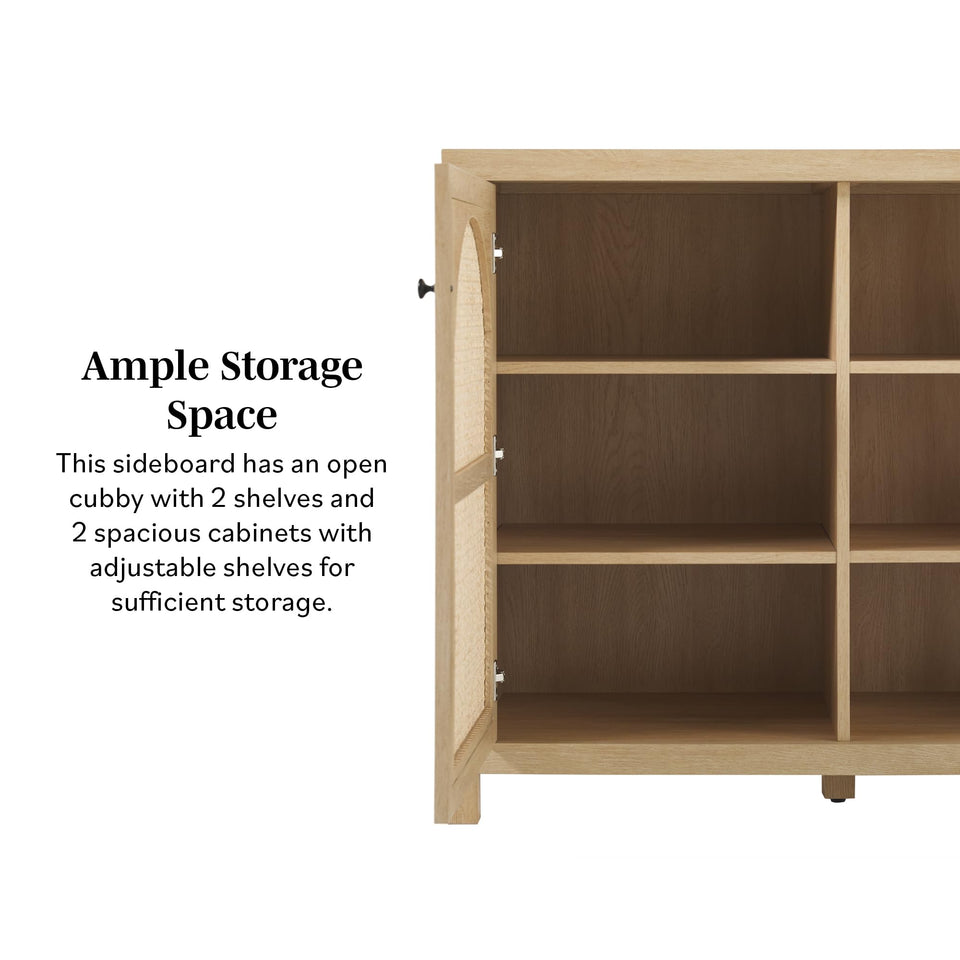 Walker Edison Sasha 4-Door Reeded Sideboard Buffet with Cord Management, 70 Inch, Coastal Oak