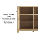 Walker Edison Sasha 4-Door Reeded Sideboard Buffet with Cord Management, 70 Inch, Coastal Oak