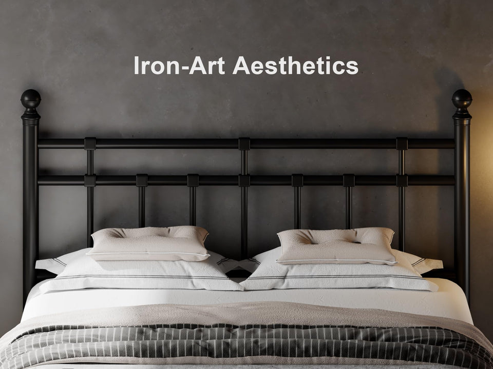 Feonase King Size Metal Platform Bed Frame with Victorian Classic Iron-Art Headboard & Footboard, Steel Slats Support, 12" Under Bed Storage, No Box Spring Needed, Easy Assembly, Noise-Free, Black