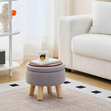 Wimarsbon Storage Ottoman, Modern Round Footrest with Soft Padded Seat, Teddy Velvet Footstool with Wood Legs, Accent Small Table or Plant Stand for Hallway, Living Room (Cream)