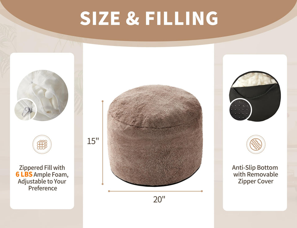 Round Ottoman Foot Rest for Couch 20"x15" Foot Stool Ottoman Pouf with Foam Chunk Filling Small Ottomans Foot Stools Poufs for Living Room Dark Grey Poof Hassocks and Ottomans Soft Foot Rest for Chair