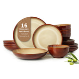 Pokini 24 Piece Dinnerware Sets for 8, Modern Stoneware Plates and Bowls Setst, Perfect for Family Gatherings & Holiday Celebrations, Easy Cleaning Dishes Set, Stack Compactly Dishware, Brown Green