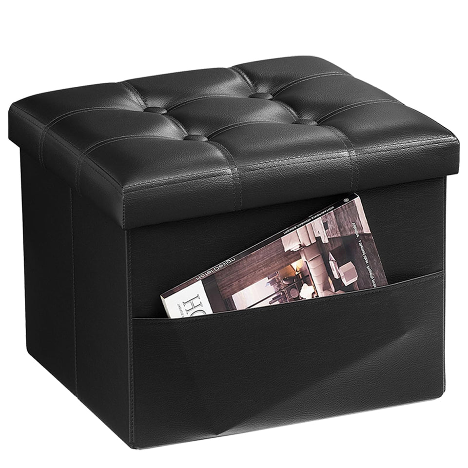 Bsketa Storage Ottoman, Folding Foot Stool with Thicker Foam Padded Seat Small Leather Storage Ottoman Bench Foot Rest for Living Room Foldable Coffee Table 17x13x13in,Black