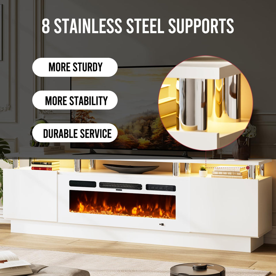 OneBlis 70" TV Stand for Living Room, Modern Entertainment Center & Media Console, Fits TVs up to 80", Storage Cabinet with Shelves, 36" Electric Fireplace with LED Flame (All Black)