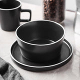 Stone Lain Celina Stoneware 32 Piece Dinnerware Set, Plates and Bowls, Black Matte Dish Collection, Service for 8 – Contemporary Minimalist Style, Microwave & Dishwasher Safe