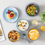 vancasso Bonita Dinnerware Set 24 Pieces Blue Stoneware Service for 6, Handpainted Spirals Pattern Stoneware Combination Set