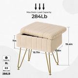 Greenstell Vanity Stool Chair Faux Fur with Storage, 15.7"L x 11.8"W x 19.4"H Soft Ottoman 4 Metal Legs with Anti-Slip Feet, Furry Padded Seat, Modern Multifunctional Chairs for Makeup, Bedroom Pink