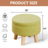 Wimarsbon Storage Ottoman, Modern Round Footrest with Soft Padded Seat, Teddy Velvet Footstool with Wood Legs, Accent Small Table or Plant Stand for Hallway, Living Room (Cream)