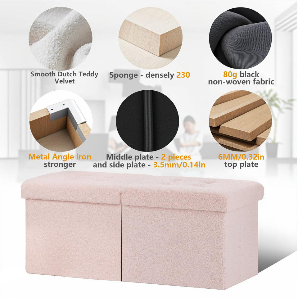 AmasSmile Footrest Ottoman Bench with Storage,34Inch Black Leather Footstool, Coffee Table, Padded Seat, Storage Chest,Blanket Store with Flipping Lid for Livingroom and Bedroom