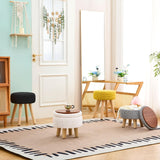 Wimarsbon Pouf Ottoman, 100% Cotton Knitted Boho Footstool, Round Footrest with Non-Skid Wood Legs, Home Décor Handmade Pouffe, Leisure Floor Step Stool for Living Room (Beige)