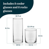 Libbey Ascent Tumbler and Rocks Drinking Glasses Set of 16, Glass Drinking Glasses with Curvature, Versatile Glassware Set for Parties and More