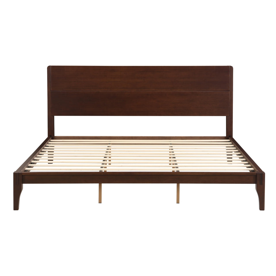 Merax Queen Size Bamboo Platform Bed, Mid-Century Modern Bed Frame with Tall Headboard, Solid Sustainable Bedframe Queen-size, Wood Slat Support, No Box Spring Needed, Easy Assembly, Noise Free, Brown