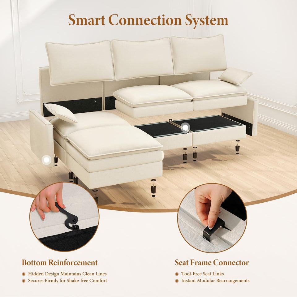 Vesgantti 142" U Shaped Sectional Couch, Comfy Cloud Modular Sectional Sofa with 2 Ottoman Deep Seat Chenille Modern Cloud Sofa, Modular Sofas for Living Room, Bedroom and Apartment, Beige