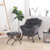 LITA Lazy Chair with Ottoman, Modern Accent Leisure Upholstered Lazy Sofa Armchair, Contemporary Lounge Reading Chair with Armrests and a Side Pocket for Living Room, Bedroom & Small Space, Dark Grey