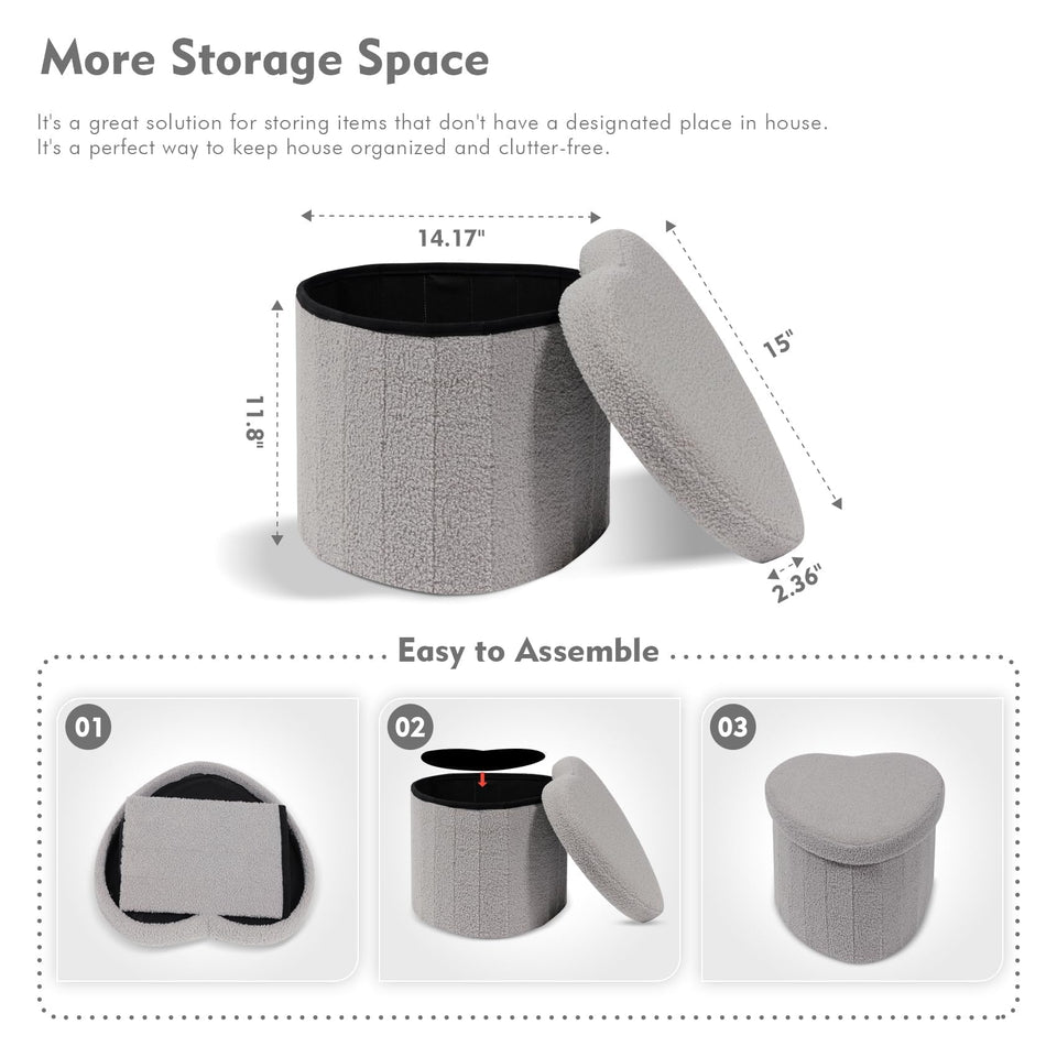 B FSOBEIIALEO Storage Ottoman Cube, Flowers Shaped Ottomans with Storage Foot Stool Footrest for Lving Room, Boucle Ottoman Seat for Dorm Room,Faux Teddy Fur, Cream White 12.6"x12.6"x12.6"