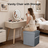 Storage Ottoman with Extra Thick Foam Padded Seat, Foldable Foot Rest Stool with Linen Fabric, 43L Ottoman with Storage Bench for Bedroom Living Room, Holds Up to 300lbs, 17x13x13in, Dark Gray