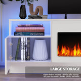 Lemberi Fireplace tv Stand with 36 inch Fireplace Up to 90" TVs, LED Light Entertainment Center and Storage, 80" Modern Wood Media TV Console with Highlight Cabinet for Living Room (White)