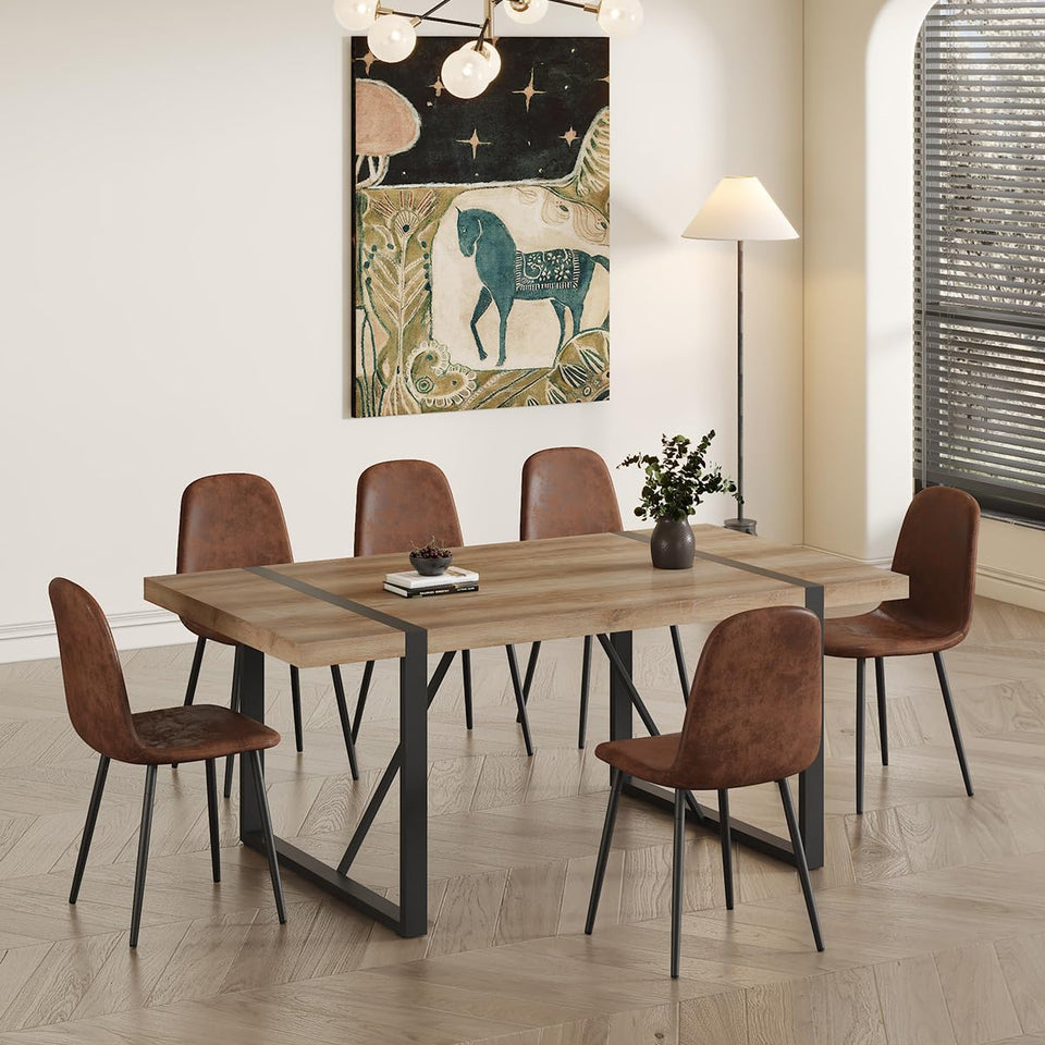 MUUOKY Dining Table Set for 4, Modern 55'' Wood Dinette Table Set for 4 with Fabric Dining Chairs,Table and Chairs Set of 4,Ideal for Kitchen Dining Room