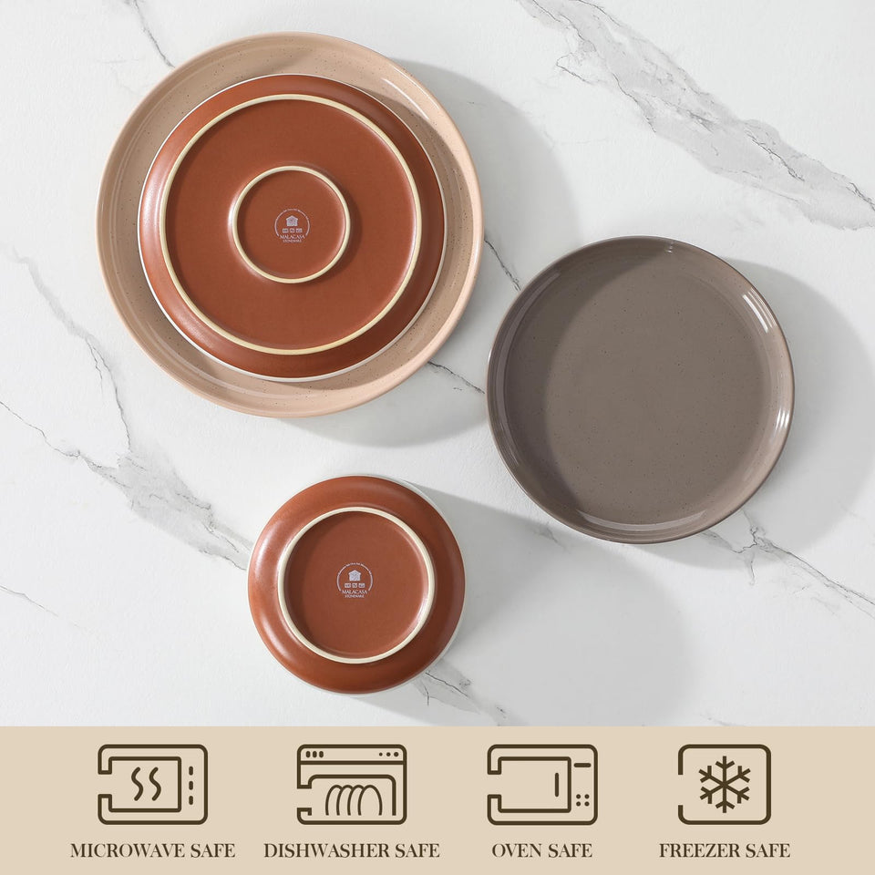 MALACASA Plates and Bowls Sets, 24 Pieces Modern Ceramic Dinnerware Set for 8 Kitchen Stoneware Dishes Dishware Set Microwave and Dishwasher Safe, White, Series TARA