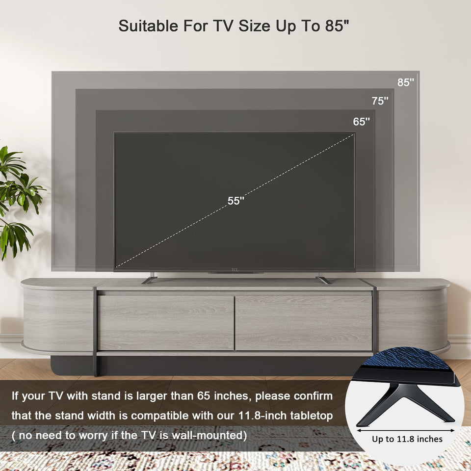 UKAOCAI 86.61'' Tambour TV Stand for 55-85 Inch, Modern Entertainment Center with Large Storage Cabinet & Open Shelves, TV Console with Sliding Doors for Living Room, Bedroom, Natural