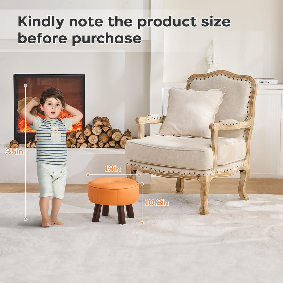 oakvivo 13in Small Foot Stool Ottoman, Round Faux Leather Foot Rest for Couch, Under Desk Pouf Footstool Footrest with Non-Skid Rubber Legs for Ling Room, Bedroom, 13''L x 13''W x 10.2''H, Green