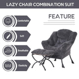 LITA Lazy Chair with Ottoman, Modern Accent Leisure Upholstered Lazy Sofa Armchair, Contemporary Lounge Reading Chair with Armrests and a Side Pocket for Living Room, Bedroom & Small Space, Dark Grey