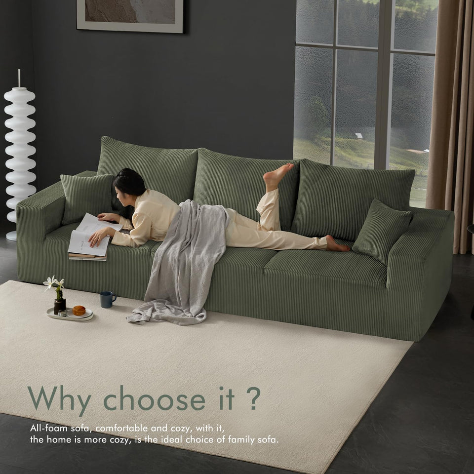 Boneless Sectional Cloud Couch Sofa for Living Room, 112" U-Shaped Modular Modern Lounge Sleeper Black Couches with Chaise, No Assemble, Cordury Compression Upholstered Sofas